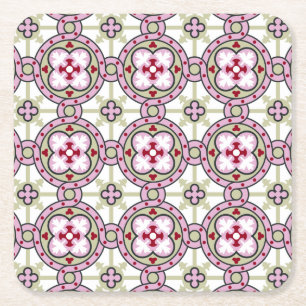 Porta-copo De Papel Quadrado Flor do azulejo de Barcelona com fitas cor-de-rosa