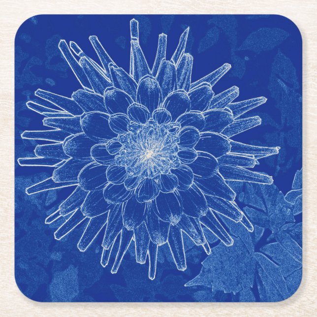 Porta-copo De Papel Quadrado flor em azul (Frente)