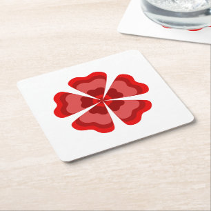 Porta-copo De Papel Quadrado Flor Estilizada Vermelha Retro