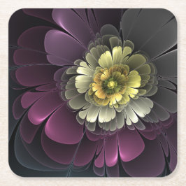 Porta-copo De Papel Quadrado Flor Fractal Abstrata Moderna Purpur Khaki Cinza