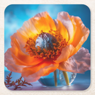 Porta-copo De Papel Quadrado Flor Laranja