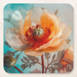 Porta-copo De Papel Quadrado Flor Laranja Delicada