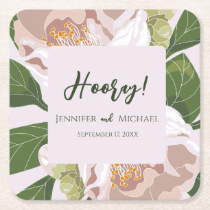 Porta-copo De Papel Quadrado Flor Lujuriante e Elegância de Vegetação no Casame