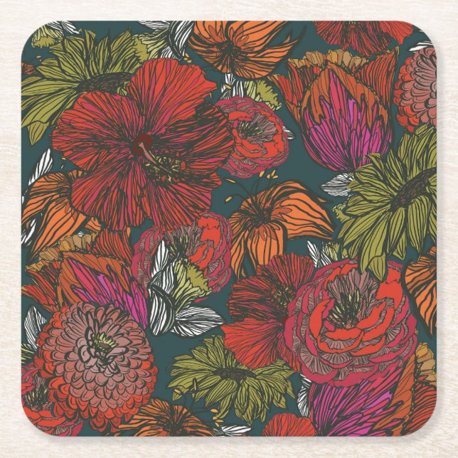 Porta-copo De Papel Quadrado Flor Medley (Frente)