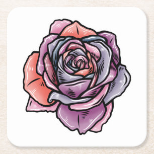 Porta-copo De Papel Quadrado Flor Rosa colorido
