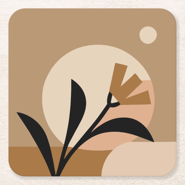 Porta-copo De Papel Quadrado Flor Sun Boho (Frente)