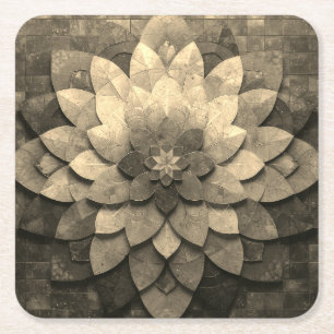 Porta-copo De Papel Quadrado Flor Texturizada com Mandala, Ouro antigo