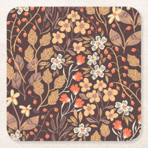 Porta-copo De Papel Quadrado Flora do outono: Padrão sem costura do Vintage