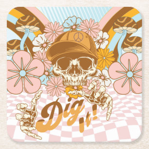 Porta-copo De Papel Quadrado Florais Botânicos Esqueleto Retro Festa de Anivers