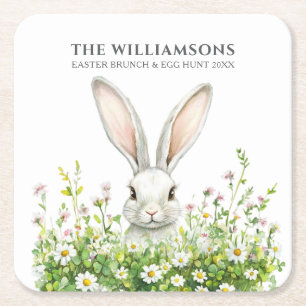 Porta-copo De Papel Quadrado Florais de coelho branco felz pascoa personalizado