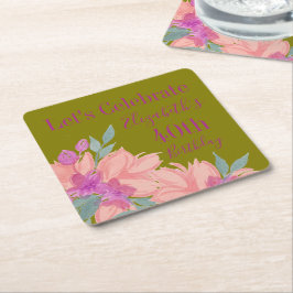 Porta-copo De Papel Quadrado Florais de Cor de Água Rosa Personalizados Napkins