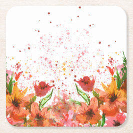 Porta-copo De Papel Quadrado Floral Abstrato Moderno Verde e Laranja