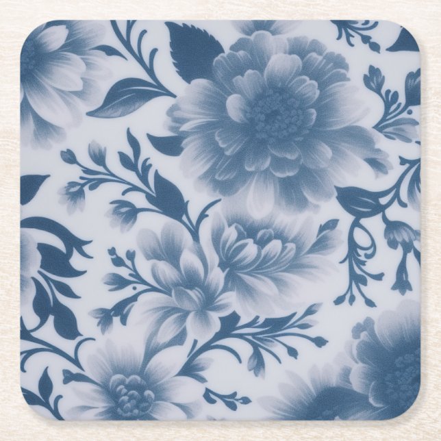 Porta-copo De Papel Quadrado Floral Azul (Frente)