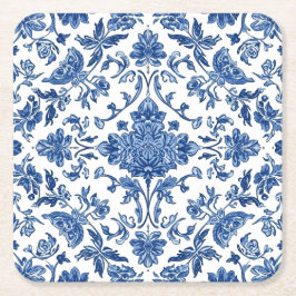 Porta-copo De Papel Quadrado Floral Azul Chinoiserie Aquarela Branca