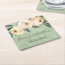 Porta-copo De Papel Quadrado Floral Beige Blush sobre Casamento Verde