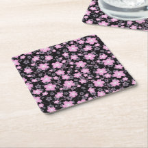 Floral Black Pink Bonito Flor de Cereja