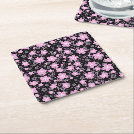 Porta-copo De Papel Quadrado Floral Black Pink Bonito Flor de Cereja