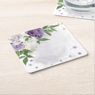 Porta-copo De Papel Quadrado floral branco-de-mauve-púrpura