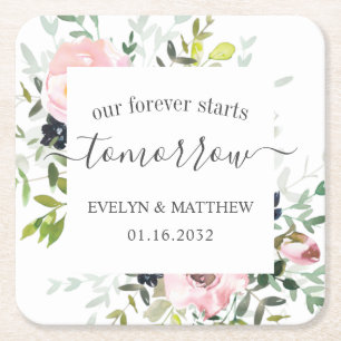 Porta-copo De Papel Quadrado Floral Cor-de-Água Rosa para sempre começa amanhã