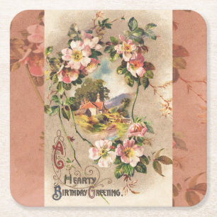 Porta-copo De Papel Quadrado Floral Country de Aniversário Vitoriano Vintage Sé
