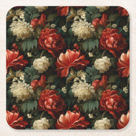 Porta-copo De Papel Quadrado Floral de Vintage Vermelho e Creme Natal elegante