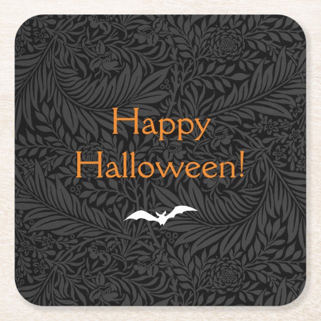 Porta-copo De Papel Quadrado Floral do Halloween Negro Elegante (Frente)