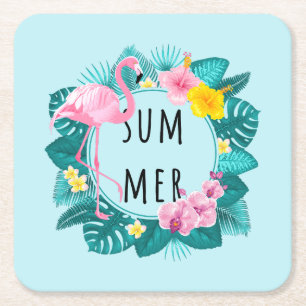 Porta-copo De Papel Quadrado Floral Flamingo Summer Bliss