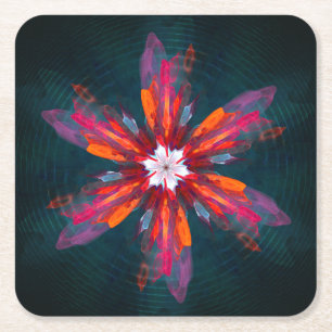 Porta-copo De Papel Quadrado Floral Flores de Mandala Laranja Vermelho Abstrato