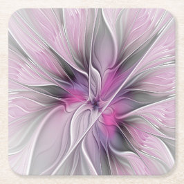 Porta-copo De Papel Quadrado Floral Fractal Moderno Abstrato Flor Rosa Cinza