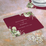 Porta-copo De Papel Quadrado Floral Greenery Elegant Burgundy Casamento<br><div class="desc">Portas copos de casamento florais elegantes e brilhantes e burgundy personalizadas com seus nomes e data de casamento especial. Projetado por Thisnotme©</div>