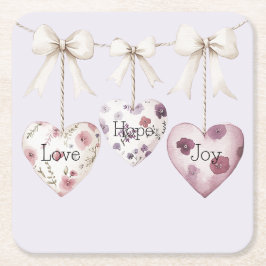 Porta-copo De Papel Quadrado Floral Inspirador Amor Esperança Alegria Corações 