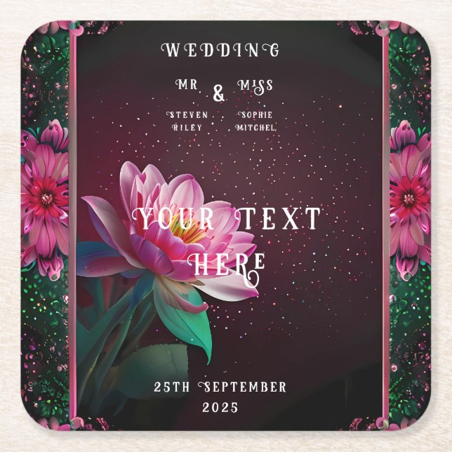 Porta-copo De Papel Quadrado Floral Lotus Wedding Suite | Starry Night Romance (Frente)