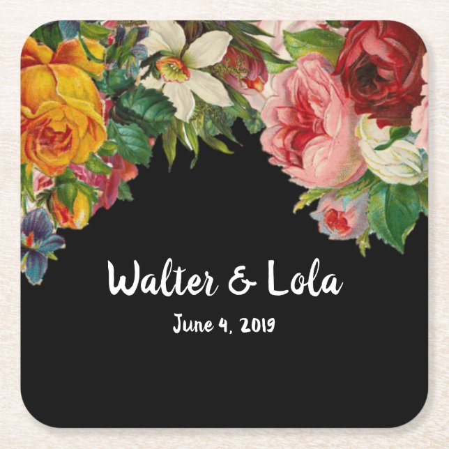 Porta-copo De Papel Quadrado Floral Noir (Frente)