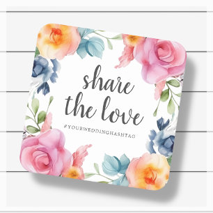 Porta-copo De Papel Quadrado Floral   Partilhar O Amor   Hashtag Wedding