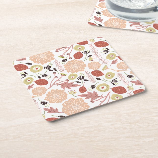 Porta-copo De Papel Quadrado Floral Peach Green Whimsical (Inclinado)