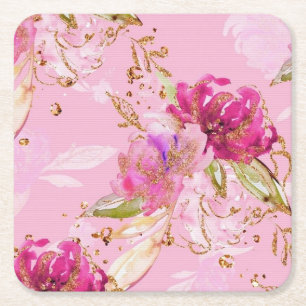 Porta-copo De Papel Quadrado Floral rosa 