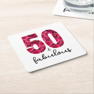 Porta-copo De Papel Quadrado Floral rosa 50 e Festa de aniversário 50 fabulosa
