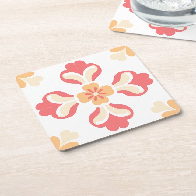 Porta-copo De Papel Quadrado Floral Rosa Pêssego (Inclinado)