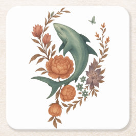 Porta-copo De Papel Quadrado Floral Shark Harmony - Nature & Ocean Fusion Art