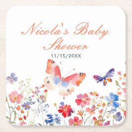 Porta-copo De Papel Quadrado Floral Summer Butterfly Baby Shower