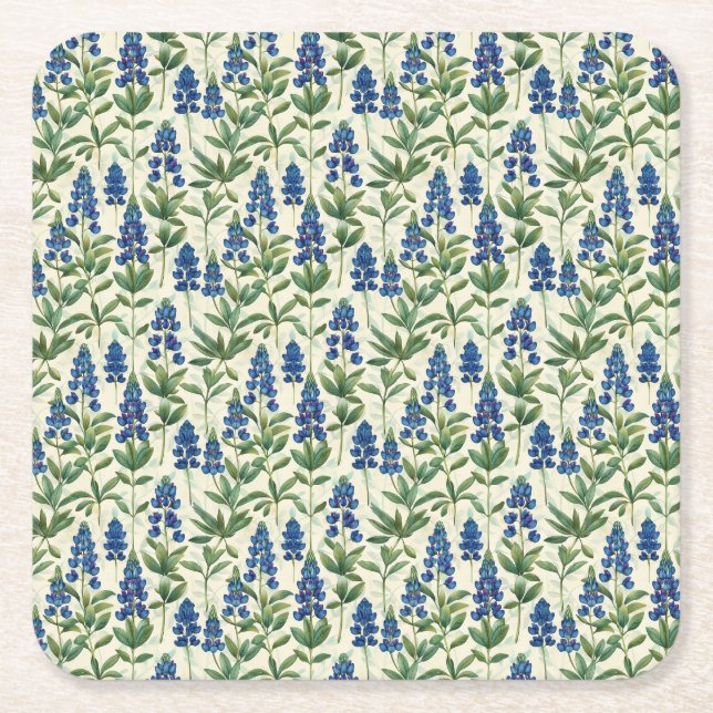 Porta-copo De Papel Quadrado Floral Texas Bluebonnet Paper Coaster Lupine Party (Frente)