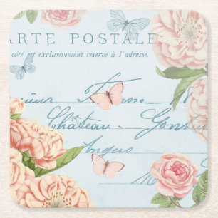Porta-copo De Papel Quadrado Floral vintage cinta de Verão com borboletas