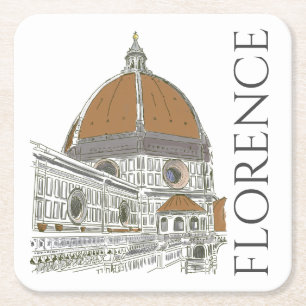 Porta-copo De Papel Quadrado Florence Italy Duomo Caneta e Ilustração de Tint