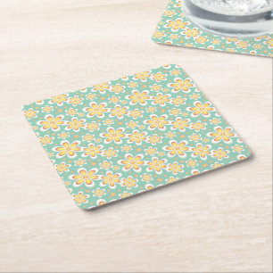Porta-copo De Papel Quadrado Flores Amarelas de Primavera no Verde