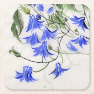 Porta-copo De Papel Quadrado Flores azuis