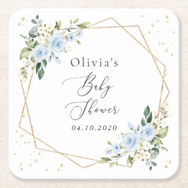 Porta-copo De Papel Quadrado Flores Azuis, Flores Brancas, Verde, Chá de fralda