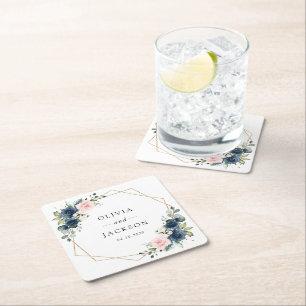 Porta-copo De Papel Quadrado Flores Azuis marinhos, Flores Rosa, Casamento Flor