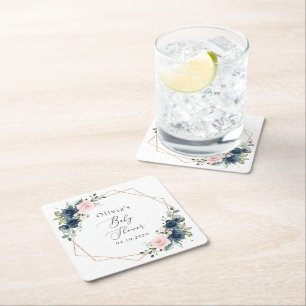 Porta-copo De Papel Quadrado Flores Azuis marinhos, Flores Rosa, Chá de fraldas