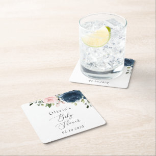 Porta-copo De Papel Quadrado Flores Azuis marinhos, Flores Rosa, Chá de fraldas