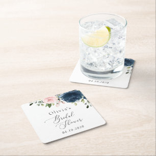 Porta-copo De Papel Quadrado Flores Azuis marinhos, Flores Rosa, Chá de panela